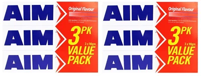6 x AIM 90g TOOTHPASTE ORIGINAL FLAVOUR 100% Brand New (2 x pk3) - Image 1 of 4