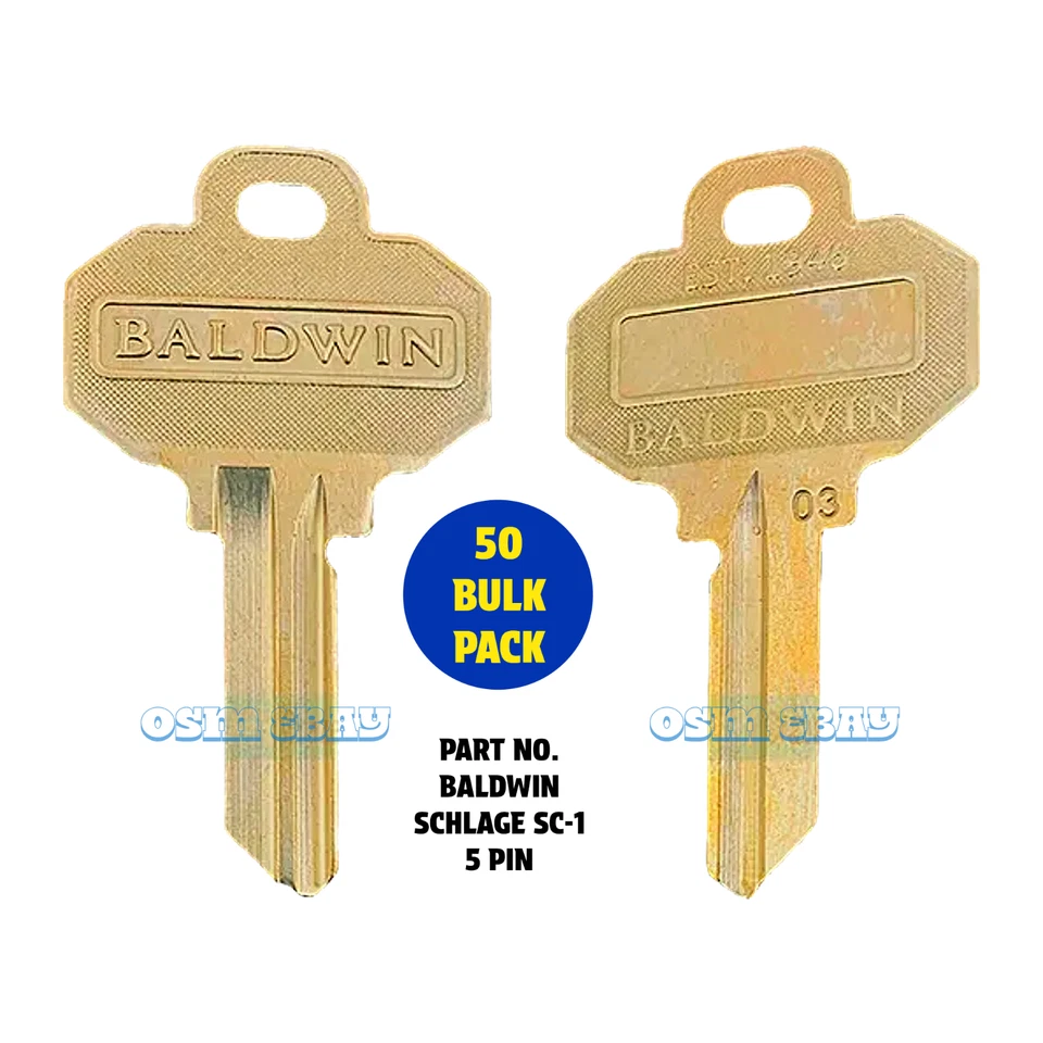 50 QTY Baldwin Uncut Key Blank with Schlage SC-1 5 Pin Keyway - Image 1 of 1