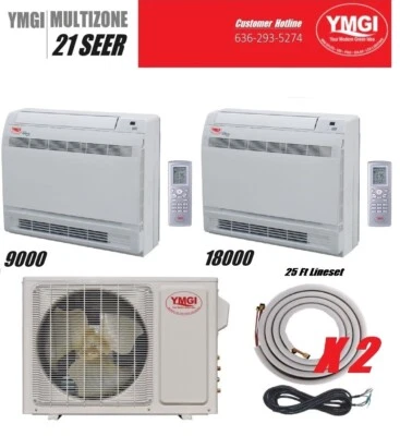 YMGI 27000 BTU (9K+18K) Two Zone Ductless Mini Split Floor Mount  Cool Heat - Image 1 of 4