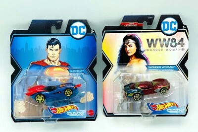 2 Hot Wheels  Character Cars 1/64 DC Superman Wonder Woman WW84 GMH94 GMH95 Car - Image 1 of 3