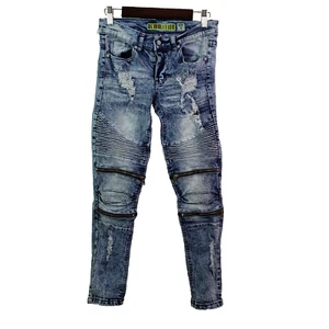 Demolition Boys Size 10 Light Blue Wash Paint Splatter Zipper Cargo Denim Jeans - Picture 1 of 10