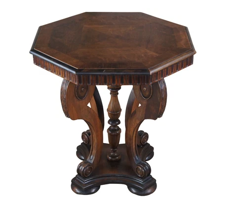 Antique Octagonal Walnut Parlor Accent Center Pedestal Table Plant Stand 30" Cover