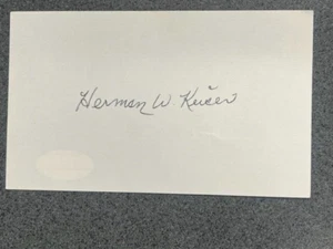 Herman Keiser Signed 3 x 5 Index Card - JSA Authentication GOLF - Picture 1 of 3