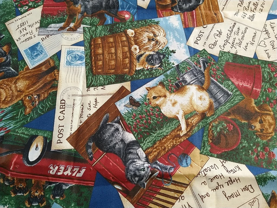 Vintage VIP Cranston Fabric Postcards Puppies & Kittens 27" x 44" Dog Cat Fabric - Image 1 of 4