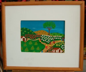 FRAMED SIGNED OIL MINIATURE LATIN AMERICAN FOLK ART VILLAGE SCENE #1 ARTIST NIVI - Picture 1 of 21