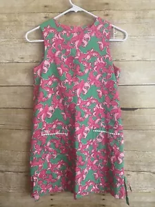 Girls Lilly Pulitzer sz 14 Green Pink Butterfly Floral Shift Dress w/ Pockets - Picture 1 of 11