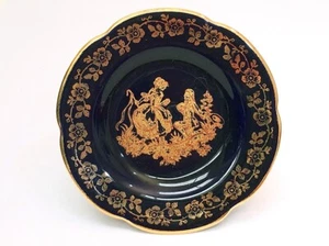 PORCELAINE LIMOGES CASTEL FRANCE GILDED COBALT PORCELAIN PLATE - Picture 1 of 5