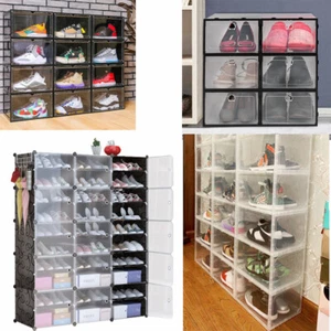 Shoe Rack Storage Organizer Clear Door Unit Cube Cabinet Shelf Stackable Boxes - Picture 1 of 37