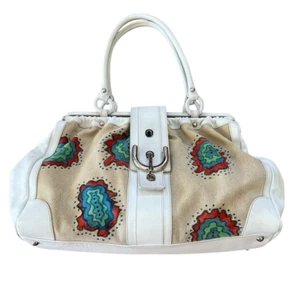 Tod's White Canvas Leather Satchel Buckle Shopping Cerniera Piccola Frame Bag - Picture 1 of 8