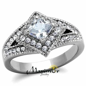 High Polished Stainless Steel 1 Ct CZ Engagement / Fashion Ring Sizes 5-10 - Picture 1 of 7