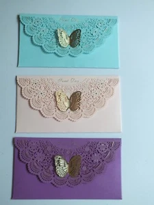 2pc Wedding Invitation Envelope Laser Cut Lace Printed Metallic Butterfly - Picture 1 of 11