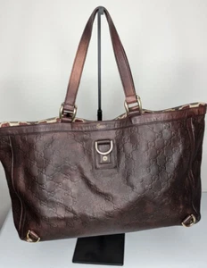 Authentic GUCCI Guccissima Shoulder Tote Bag GG Distressed Leather Brown - Picture 1 of 16