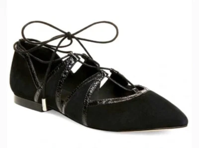 Zapatos planos de ballet Brian Atwood Sanaa de gamuza negros con cordones en punta talla 8,5 Foto 1 de 4