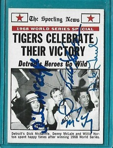MCLAIN, HORTON, MCAULIFFE, TRACEWSKI signed 1969 Topps card #169 DETROIT TIGERS