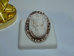 Antique Victorian Natural Cameo 10Kt Green & Y/Gold Filligree Pin/Brooch #12217 - Picture 1 of 5
