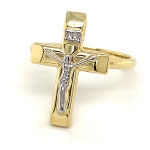 10k Two Tone Gold Crucifix Ring - Picture 1 of 1
