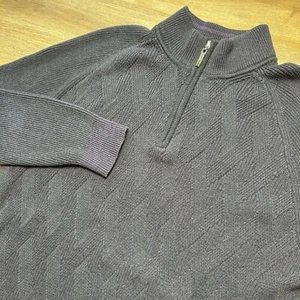 Tommy Bahama Maglione Uomo XL Nero Viola Accenti 1/4 Zip Maglia Accogliente Preppy - Foto 1 di 7
