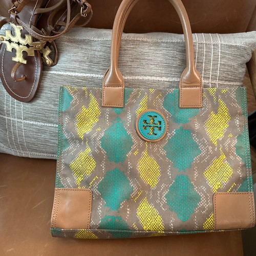 Tory Burch Multicolore Stampato Serpente Manici Rivestiti Tela e Pelle Ella Tote