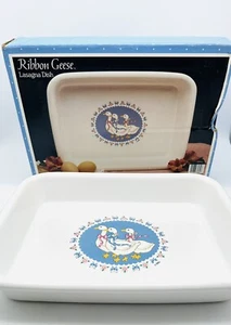 Vintage Treasure Craft Made In USA Lasagna Dish Ribbon Geese Pattern NIB - Picture 1 of 13