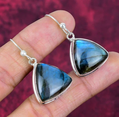 Labradorite Gemstone Handmade 925 Sterling Silver Earrings Jewelry - Image 1 of 4