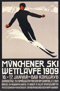 Competición de esquí de Múnich | Carl Kunst | Impresión de póster de esquí alemán de 1909 - Imagen 1 de 9