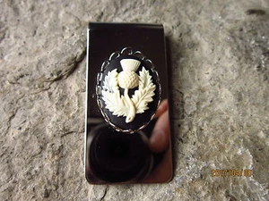 SCOTTISH THISTLE CAMEO STAINLESS STEEL MONEY CLIP- FATHER'S DAY GIFT - SCOTLAND - Picture 1 of 3