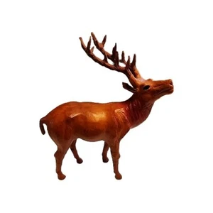 Vintage Leather Wrapped Deer Stag Statue w/glass eyes 11" long x 14" tall - EXC - Picture 1 of 9