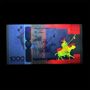 This Banknote has a Fantastic UV Art on. Kazakhstan 1000 Tenge Kultegin Currency - Picture 1 of 5