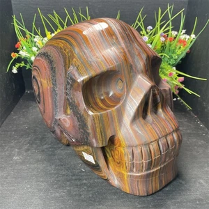 29.5LB 9.4" Natural Iron Tiger Eye Skull Figurine Crystal Quartz Healing Carving - Imagen 1 de 9