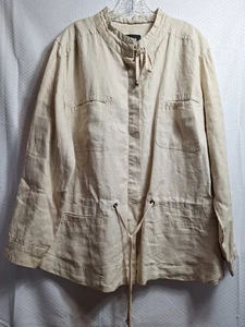 CYNTHIA ROWLEY 100% Linen Jacket Sz 2X Beige Drawstring Waist Lagenlook Coastal - Picture 1 of 7
