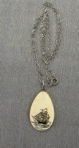 Vintage 925 Sterling Silver Boat  Ship Necklace 16” inches - Picture 1 of 6