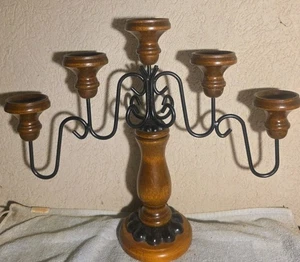 Vintage Homco Wrought Iron And Wood Candelabra Candlestick Holder 1970 READ - Picture 1 of 7
