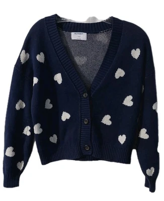 Cárdigan Old Navy Talla Grande (10 12) Suéter Estampado Corazones Azul Marino  Foto 1 de 4