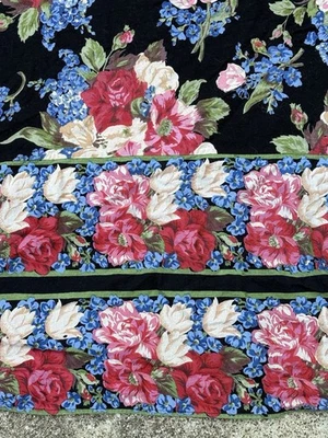 VINTAGE Tablecloth APRIL CORNELL Black FLORAL FLOWERS Red SQUARE Pink ROSES - Image 1 of 4