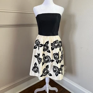 Strapless Silk Floral Rose Cocktail Dress White House Black Market Sz 2 - Picture 1 of 7