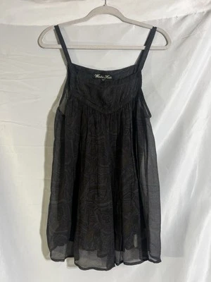 Camiseta sin mangas Kate de invierno para mujer L floral negra vintage con estampado de cachemira de seda Foto 1 de 4