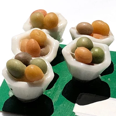 dollhouse miniature dyed Easter eggs Spring dessert bowls with melon balls - Image 1 of 4