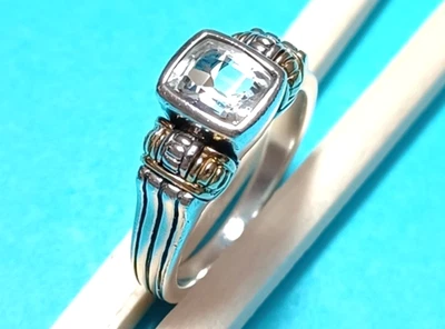 Anillo de topacio blanco talla esmeralda glaciar LAGOS en plata de ley 925 talla 8 Foto 1 de 4