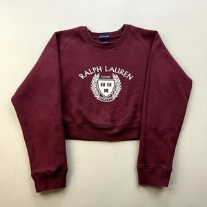 Vintage Ralph Lauren Sweatshirt Womens Small Maroon Polo PRL Crest Cropped Fit - Picture 1 of 8