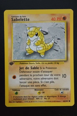 Pokémon TCG SANDSHREW 1ST EDITION FRENCH SABELETTE Base Set 62/102 NM - Image 1 of 2
