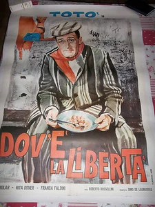MANIFESTO ORIGINALE COEVO A COLORI FILM " DOV'E' LA LIBERTA' " di TOTO' 1 EDIZ. - Foto 1 di 1