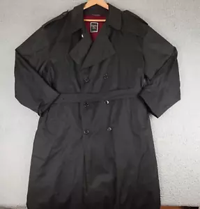 Vintage Christian Dior Monsieur Trench Coat Mens 46R Black Wool Belted USA Made - Picture 1 of 14