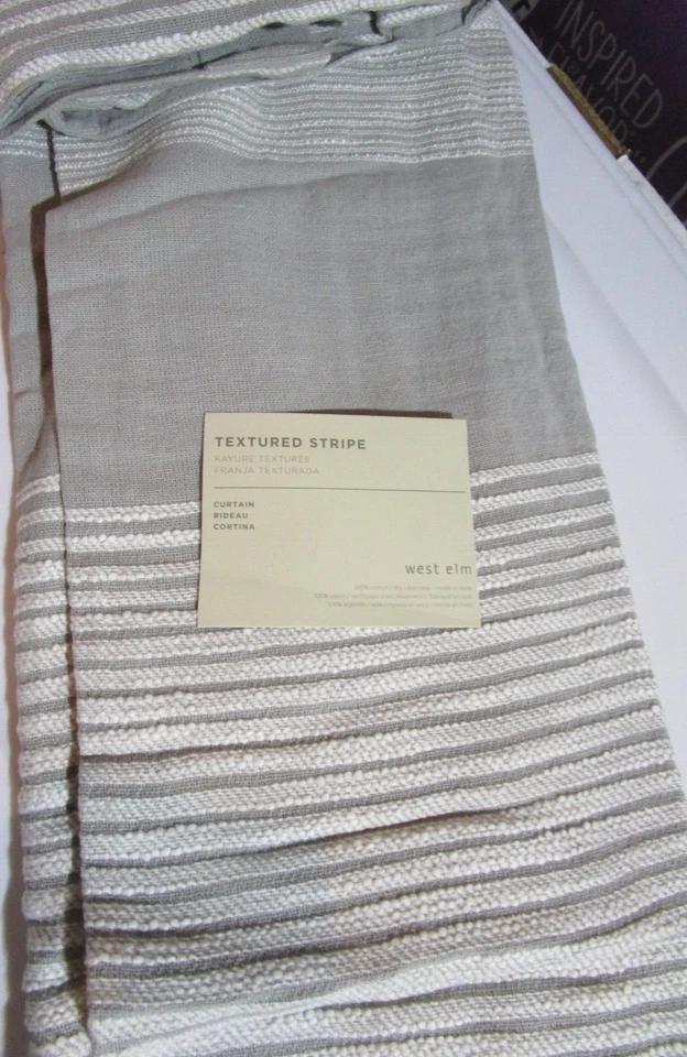 2 West Elm  Textured stripe drapes platinum 48 108 curtains  New w tag - Image 1 of 1