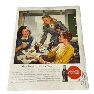 Coca Cola 1947 almuerzo de oficina anuncio impreso original vintage - Imagen 1 de 3