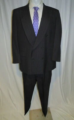 Paul Stuart Blue Striped Woven in England Peak Lapel Double Breasted Suit 46R - Image 1 of 4