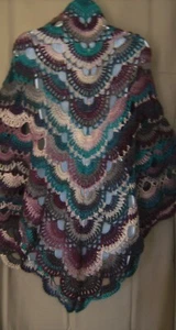 COLORFUL HANDMADE CROCHETED MULTI COLOR SHAWL WRAP - Picture 1 of 6