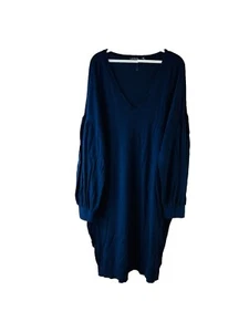 Lauren Ralph Lauren Womens 1XL Cotton Knit Puff Sleeve Sweater Dress Navy Blue - Picture 1 of 7