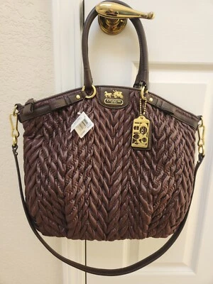 COACH Satchel Bag 18634 MADISON NYLON LINDSEY Quilted Mahogany Crossbody NWT - Image 1 of 4