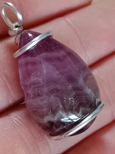 Chevron Amethyst pendant natural purple Quartz teardrop crystal mineral handmade - Picture 1 of 11