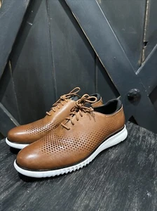 Cole Haan ZeroGrand Laser Wingtip Oxford Tan Brown Ivory Shoes Men’s Sz 10 NWOB - Picture 1 of 20